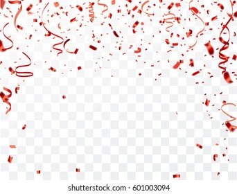 Celebration background template with confetti and red ribbons