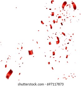 Celebration background template with confetti and red ribbons. Vector illustration