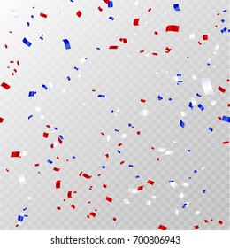 Celebration background template with confetti and red and blue ribbons. concept design Columbus Day, greeting background.