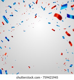 Celebration background template with confetti and red and blue ribbons. Australia Day