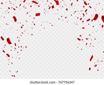 Celebration background template with confetti and red ribbons. Vector illustration
