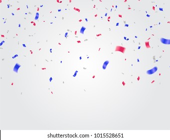 Celebration Background Template With Confetti And Ribbons Red And Blue 