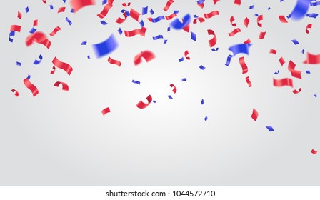 Celebration Background Template With Confetti And Ribbons Red And Blue