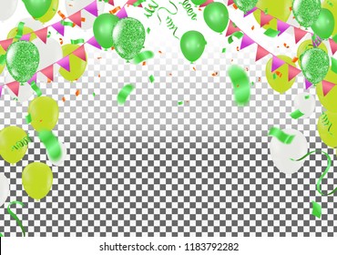 Celebration background template with confetti ribbons illustration. Happy day background with colorful balloons and confetti, illustration.Celebrate brochure or flyer .Happy New Year