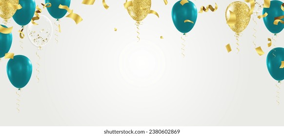 Celebration background template with confetti ribbons illustration. Happy day background with colorful balloons and confetti, illustration.Celebrate brochure or flyer .Happy New Year