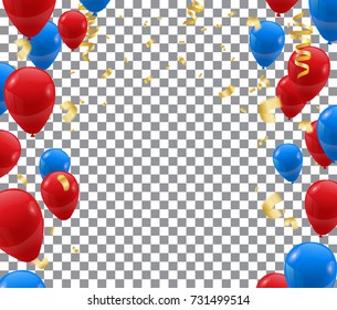 celebration background template with confetti and ribbons and balloons. Vector