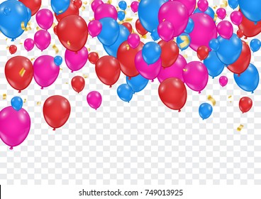 celebration background template with confetti and ribbons and balloons. Vector