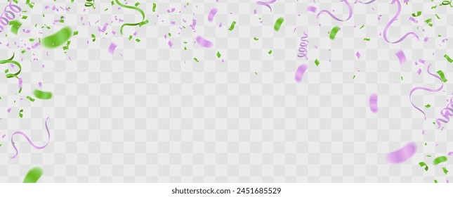Celebration background template with confetti and streamers on white background. Vector illustration