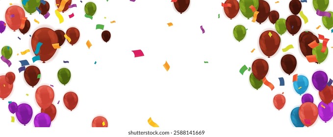 Celebration background template with confetti and streamers on white background. Vector illustration