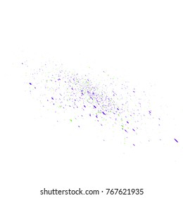 Celebration background template with confetti and violet and green spots. Spray paints on the ground