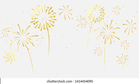 Celebration Background Template With Fireworks Gold Ribbons. Luxury Greeting Rich Card.