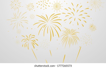 Celebration background template with fireworks gold ribbons. luxury greeting rich card.