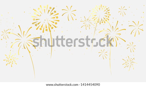 Celebration Background Template Fireworks Gold Ribbons Stok Vektör ...