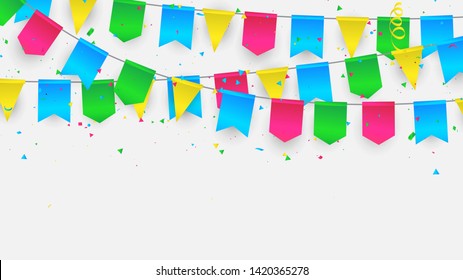 Celebration background template with flag confetti Colorful ribbons frame. luxury greeting rich card.