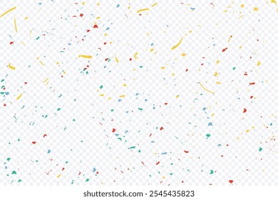 Celebration background template. Golden confetti falling isolated on transparent background. shiny gold ribbon confetti illustration