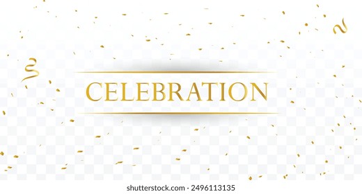 Celebration background template with golden falling confetti. Confetti and ribbons celebration background template.