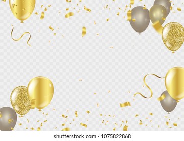 Celebration background template ribbon. Gold sparkles. Elegant style. Vector Illustration