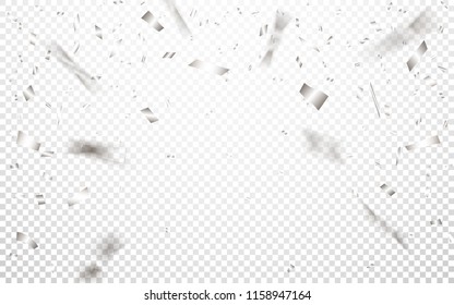 Celebration background template with silver confetti. Vector illustration.