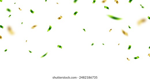 Celebration background with zigzag green confetti falling, vector illustration