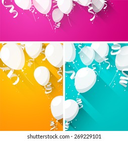 Celebration backgrounds with flat balloons and confetti. Vector illustration. 