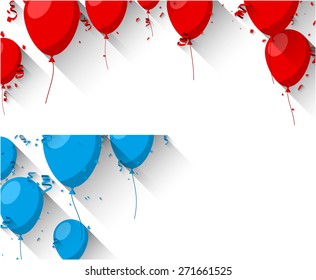 Feste Hintergründe mit flachen Ballons und Konfetti. Vektorgrafik. 