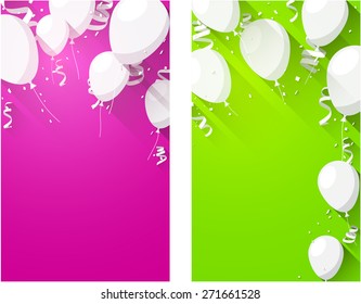 Celebration backgrounds with flat balloons and confetti. Vector illustration. 