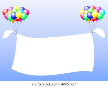 celebration balloons with banner