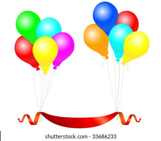 globos de celebración con banner. Ilustración vectorial.