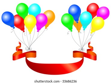 celebration balloons with banner. Vector illustration.