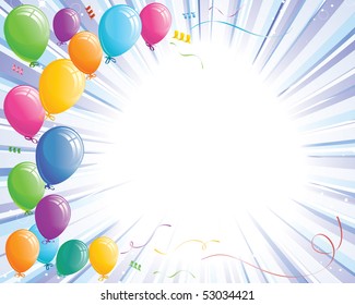 Celebration balloons and bright light burst vector layout