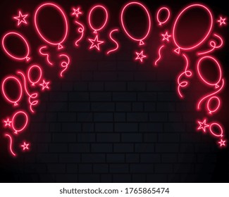 celebration balloons in red neon style background