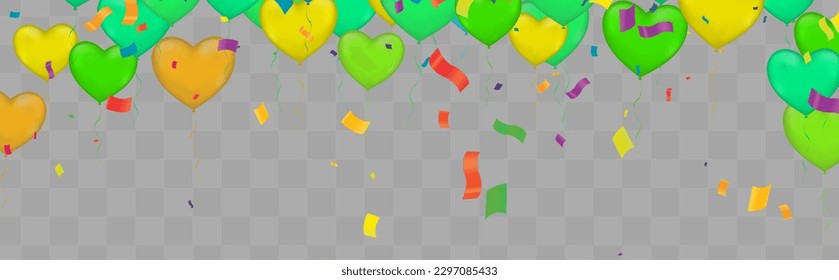 Celebration banner with balloons and confetti. Vector illustration.