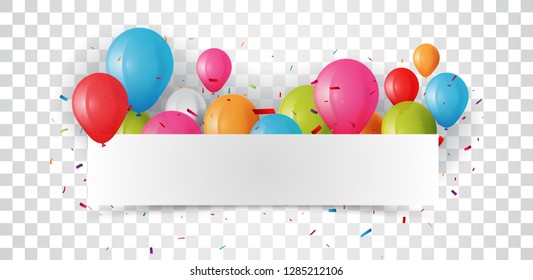 celebration banner with colorful balloon and confetti