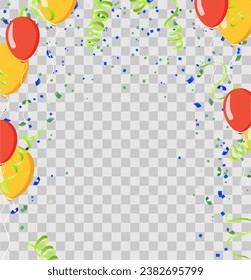 Celebration banner with  confetti and yellow orange balloons