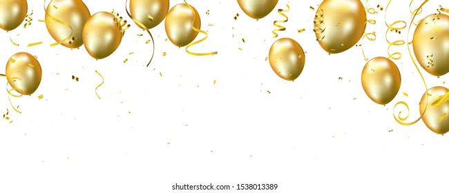 Celebration banner with Gold balloons background. Sale Vector illustration.