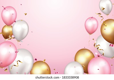 Celebration banner with gold confetti and balloons	