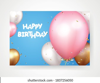 Celebration banner with gold confetti and balloons