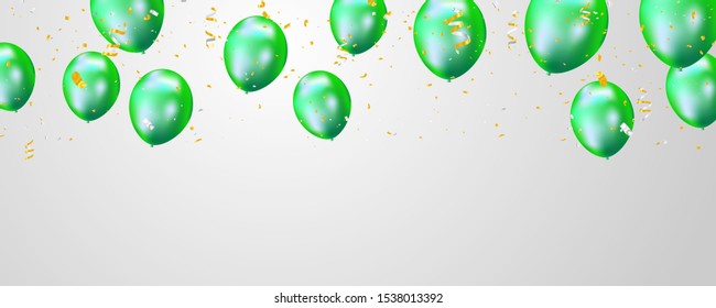 Celebration banner with Green balloons background. Sale Vector illustration.