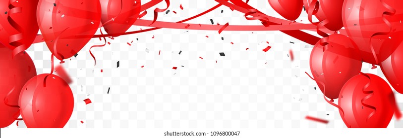 celebration banner with red balloon and confetti