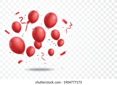 celebration banner with red balloon and confetti