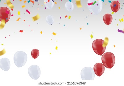 celebration banner with red balloon and confetti