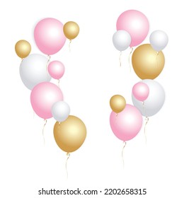 Celebration banner with, gold, pink balloons	