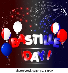 Celebration of Bastille Day with fireworks. Vector.