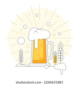 Celebration of a beer day with a glass of a beer. Banner, flyer, poster or greeting card vector design template. Oktoberfest party. International beer day 