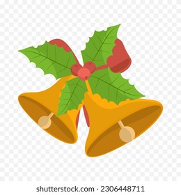 Celebration bell icon in a flat design. Golden holiday bell with ribbon