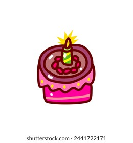 Celebration birthday cake with candle on top doodle