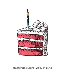 celebration birthday cake piece hand drawn. dessert party, layer sweet, flavor sponge celebration birthday cake piece vector sketch. isolated color illustration
