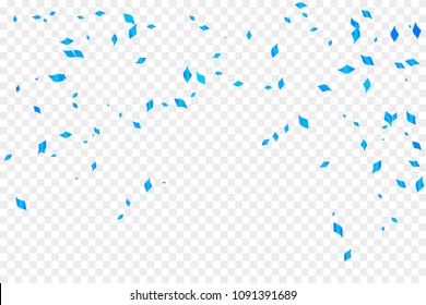 Celebration & Birthday, Congratulation With Many Falling Blue Tiny Confetti On Transparent Background. Vector