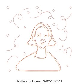 Celebration. Birthday. A girl's portrait. A state of joy and happiness. Dizziness. An image that bifurcates. Linear illustration. Vector isolated objects.