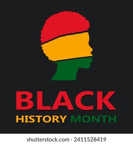Celebration of Black History Month. Abstract African American woman silhouette and text. Observed annually in February. Banner, poster, brochure, flyer, greeting card template.